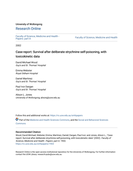 Survival After Deliberate Strychnine Self-Poisoning, with Toxicokinetic Data