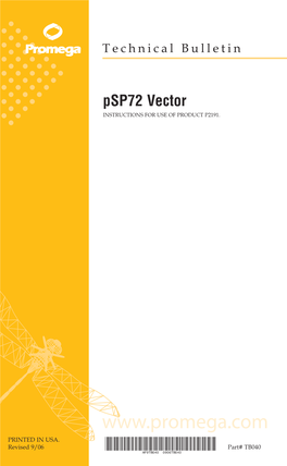 Psp72 Vector INSTRUCTIONS for USE of PRODUCT P2191