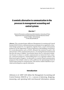 A Semiotic Alternative to Communication in the Processes in Management Accounting and Control Systems