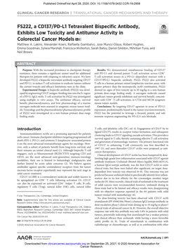 FS222, a CD137/PD-L1 Tetravalent Bispecific Antibody, Exhibits Low Toxicity and Antitumor Activity in Colorectal Cancer Models