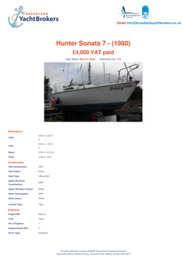 Hunter Sonata 7 - (1980) £4,000 VAT Paid