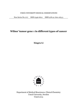 Wilms' Tumor Gene 1 in Different Types of Cancer