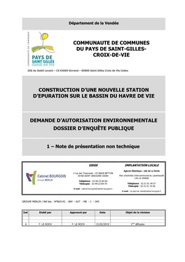 Communaute De Communes Du Pays De Saint-Gilles-Croix-De-Vie Construction D’Une Nouvelle Station D’Epuration Sur Le Bassin Du Havre De Vie