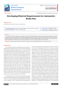 Developing Material Requirements for Automotive Brake Disc