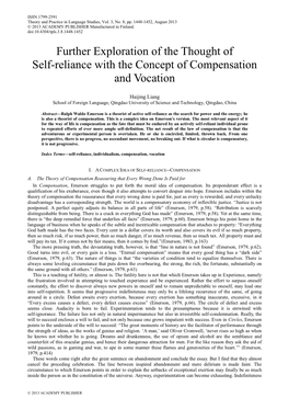 Further Exploration of the Thought of Self-Reliance with the Concept of Compensation and Vocation