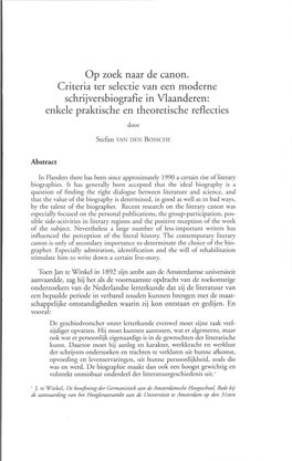 Op Zoek Naar De Canon. Criteria Ter Selectie Van Een Moderne Schrijversbiografie in Vlaanderen: Enkele Praktische En Theoretische Reflecties