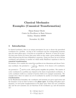 Classical Mechanics Examples (Canonical Transformation)