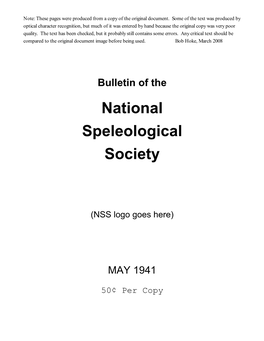 Bulletin of the National Speleological