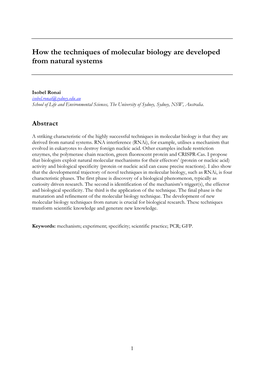 How the Techniques of Molecular Biology Are Developed from Natural Systems