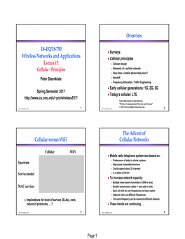 18-452/18-750 Wireless Networks and Applications Overview Cellular