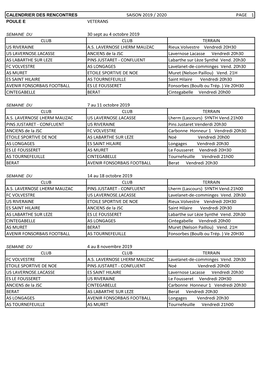 SAISON 2019 / 2020 PAGE 1 VETERANS 30 Sept Au 4 Octobre