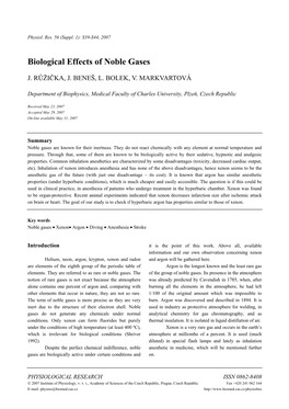 Biological Effects of Noble Gases