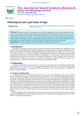 Ethnological and Legal Study of Jogis