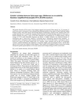 Genetic Variation Between Xylocarpus Spp. (Meliaceae) As Revealed by Random Amplified Polymorphic DNA (RAPD) Markers