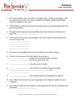 BORDEAUX Class 2 Worksheet