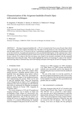 Characterization of the Avignonet Landslide (French Alps) with Seismic Techniques