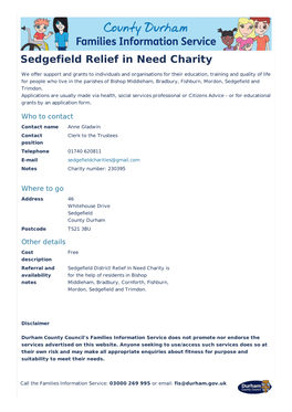 Sedgefield Relief in Need Charity