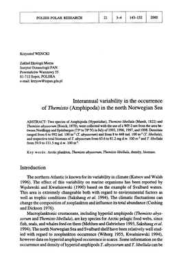 Interannual Variability in the Occurrence of Themisto (Amphipoda) in the North Norwegian Sea