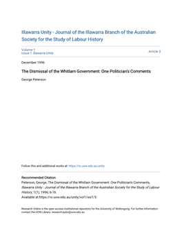 The Dismissal of the Whitlam Government: One Politician's Comments