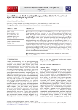 Gender Differences in Beliefs About English Language Policies (Elps): the Case of Saudi Higher Education English Departments