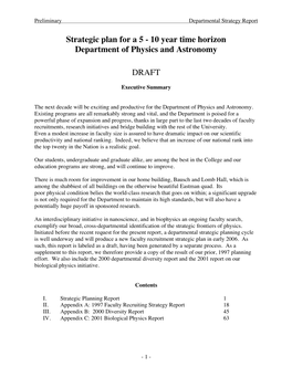 Strategic Plan for a 5 - 10 Year Time Horizon Department of Physics and Astronomy