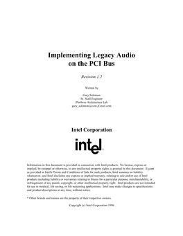 Implementing Legacy Audio on the PCI Bus