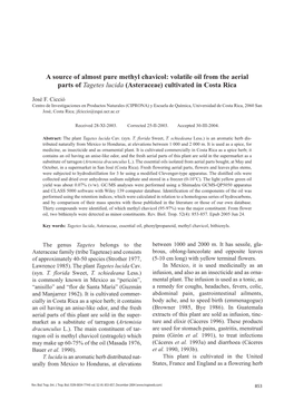 Volatile Oil from the Aerial Parts of Tagetes Lucida (Asteraceae) Cultivated in Costa Rica