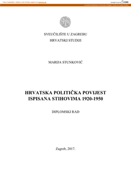 Hrvatska Politička Povijest Ispisana Stihovima 1920-1950