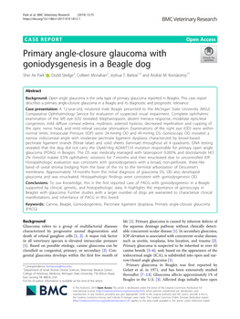 Primary Angle-Closure Glaucoma with Goniodysgenesis in a Beagle Dog Shin Ae Park1 , Dodd Sledge2, Colleen Monahan2, Joshua T