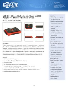 USB 2.0 Hi-Speed to Serial Ata (Sata) and IDE Adapter for 2.5In Or 3.5In