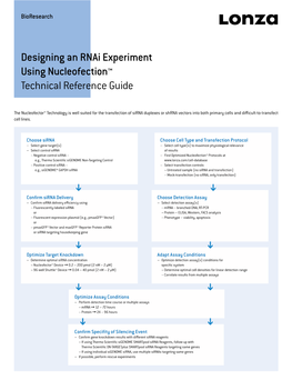 Designing an Rnai Experiment Using Nucleofection™ Technical Reference Guide