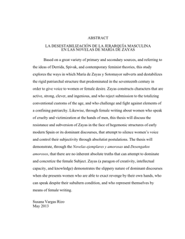 La Desestabilización De La Jerarquía Masculina En Las Novelas De María De Zayas