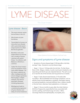 LYME DISEASE “The Great Imitator”