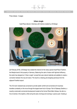 Urban Jungle Hyatt Place Debuts in Germany with Interiors Created by JOI-Design