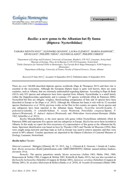 Basilia: a New Genus to the Albanian Bat Fly Fauna (Diptera: Nycteribiidae)