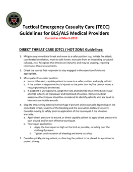 Guidelines for BLS/ALS Medical Providers Current As of March 2019