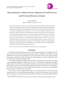 Decentralization of Sports Services Opinions of Youth Services and Provincial Directors of Sports