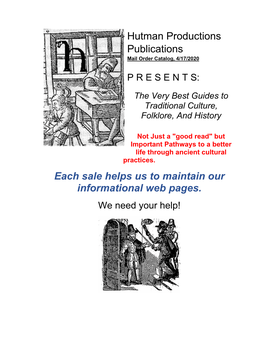 Hutman Productions Publications Each Sale Helps Us to Maintain Our Informational Web Pages