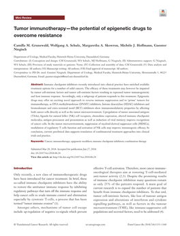 Tumor Immunotherapy—The Potential of Epigenetic Drugs to Overcome Resistance