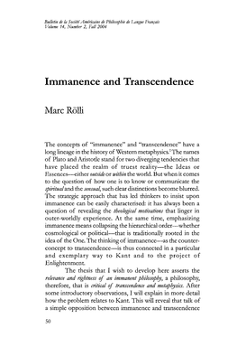 Immanence and Transcendence