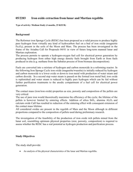 05/2203 Iron Oxide Extraction from Lunar and Martian Regoliths