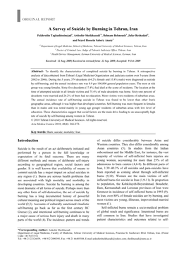 A Survey of Suicide by Burning in Tehran, Iran