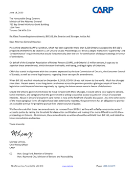 June 18, 2020 the Honourable Doug Downey Ministry of the Attorney General 720 Bay Street Mcmurtry-Scott Building 11Th Floor Toro