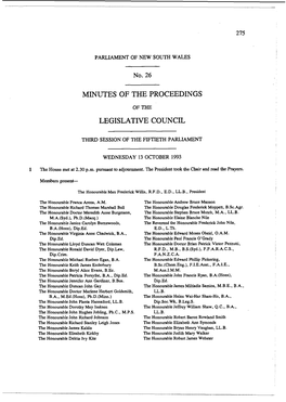 Minutes of the Proceedings Legislative