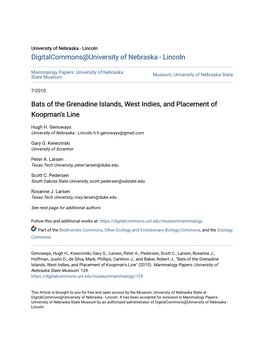 Bats of the Grenadine Islands, West Indies, and Placement of Koopman's Line