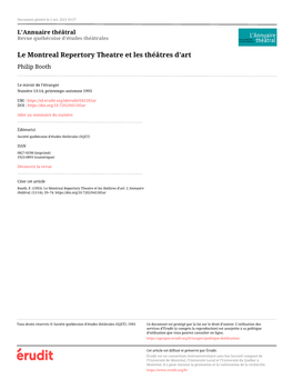 Le Montreal Repertory Theatre Et Les Théâtres D'art