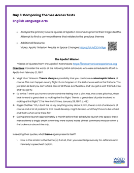 Day 6: Comparing Themes Across Texts English Language Arts