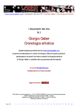 Giorgio Gaber Cronologia Artistica