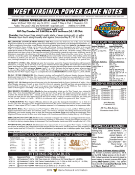 West Virginia Power Game Notes