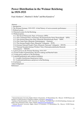 Power Distribution in the Weimar Reichstag in 1919-1933
